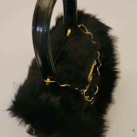 One of a kind Real Fur and Leather Top Handle bag with Paulith vintage Hardware - Picture 7 of 10